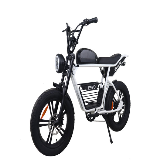 White electric bike with black accents on a white background